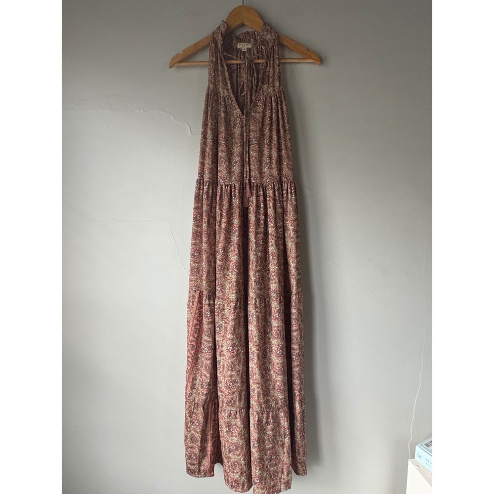 Paani Paisley Tiered Halter Maxi Dress Pink Small